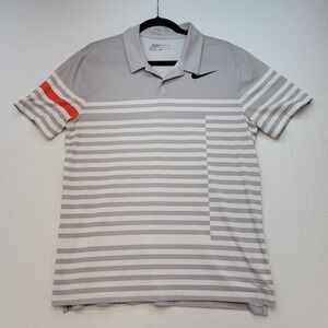 Nike Golf Polo Shirt Mens Large Gray Striped Dri-FIT Modern Fit 833081